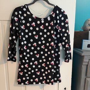 Disney Black Polka Dot Long Sleeve Top with Red Bow Accents
